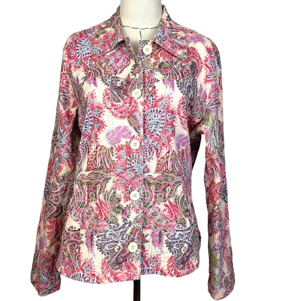 Rebecca‎ Malone Paisley Print Button Up Jacket Womens M Cotton Blend